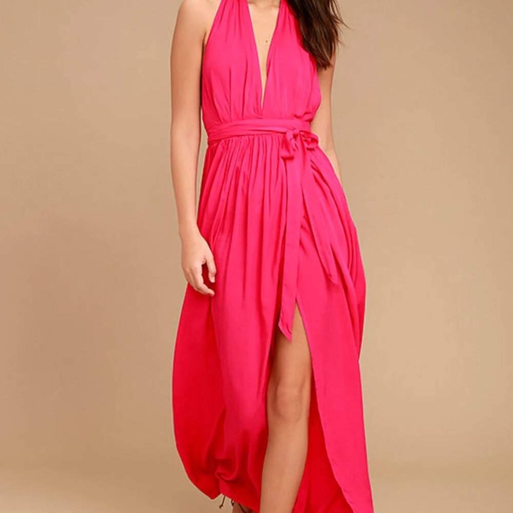Lulus - Magical Movement Hot Pink Wrap Maxi Dress - Size: S